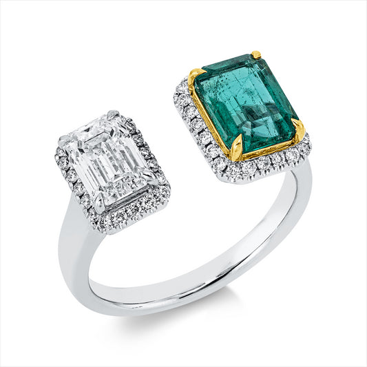 Ring 18 kt WG+GG, GIA , 1 Sm 1,42 ct grün, 1 Sm.schliff 1,00 ct, TW-vs1, 44 Brill. 0,21 ct, TW-si/pi,