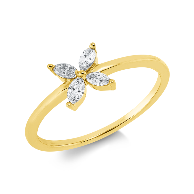 Ring 18 kt GG, 4 Nav. 0,24 ct, TW-si