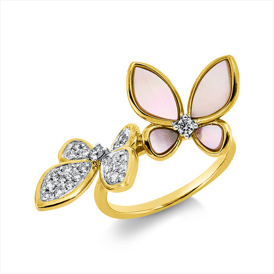 Ring 18 kt GG+WG, 26 Brill. 0,29 ct, I-si, 4 Perlmutt 0,84 ct weiß