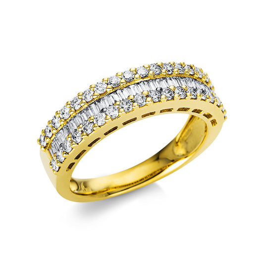 Ring 18 kt GG, Fassung rhodiniert, 36 Bag. 0,28 ct, TW-si, 36 Brill. 0,57 ct, TW-si