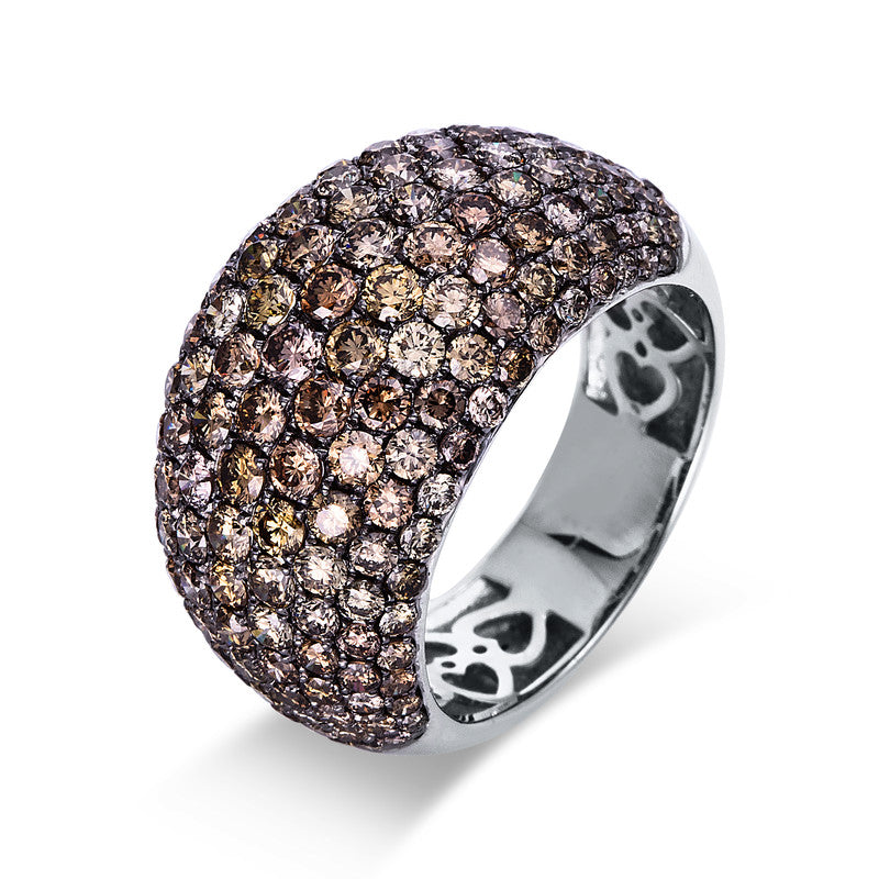 Ring 18 kt WG, Fassung schwarz rhodiniert, 167 Brill. 3,52 ct, braun