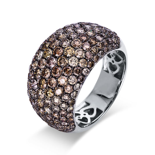 Ring 18 kt WG, Fassung schwarz rhodiniert, 167 Brill. 3,52 ct, braun