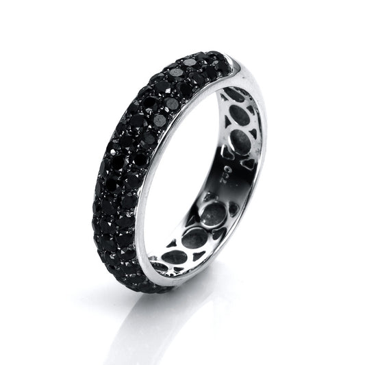 Ring 18 kt WG, Fassung schwarz rhodiniert, 55 Brill. 1,22 ct, schwarz