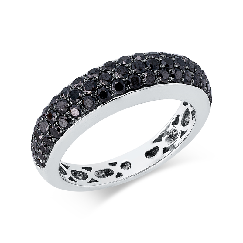 Ring 18 kt WG, Fassung schwarz rhodiniert, 61 Brill. 1,02 ct, schwarz