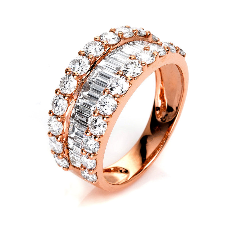 Ring 18 kt RG, 19 Bag. 0,95 ct, TW-si, 22 Brill. 1,69 ct, TW-si