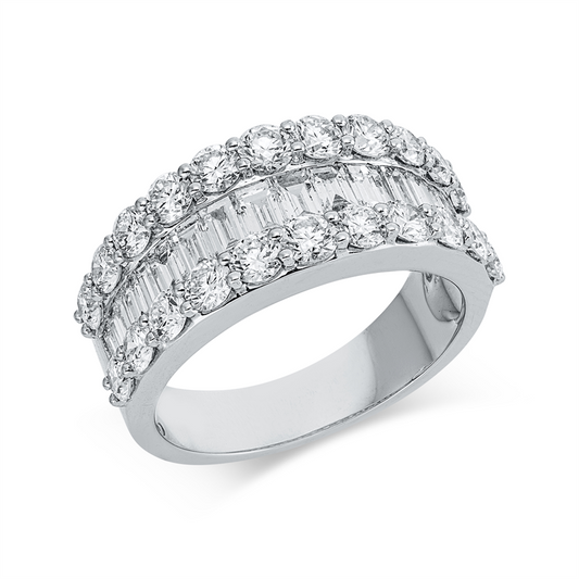 Ring 18 kt WG, 19 Bag. 0,95 ct, TW-si, 22 Brill. 1,69 ct, TW-si
