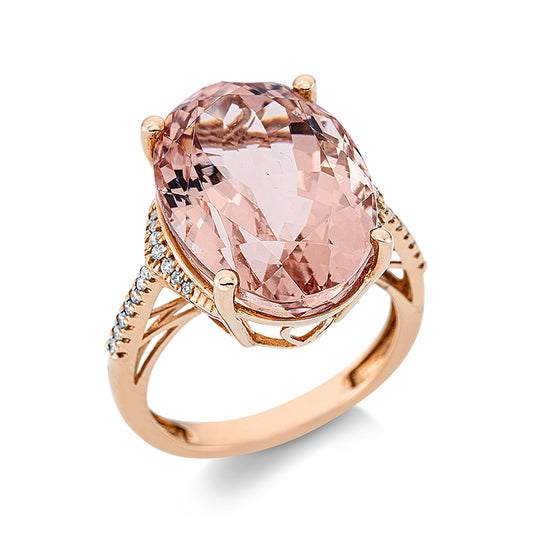 Ring 18 kt RG, 28 Brill. 0,13 ct, TW-si, 1 Morganit 5,25 ct rosé