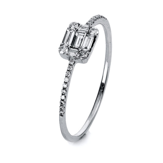 Ring 18 kt WG, 5 Bag. 0,17 ct, TW-si, 26 Brill. 0,10 ct, TW-si