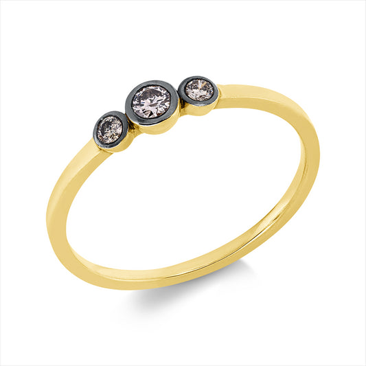Ring 14 kt GG, Fassung teils schwarz rhodinie, 3 Brill. 0,11 ct, I-si