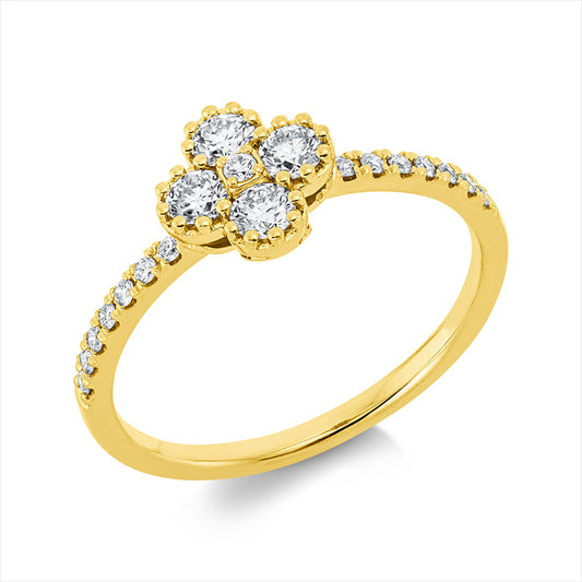 Ring 18 kt GG, 4 Brill. 0,33 ct, TW-si, 15 Brill. 0,10 ct, TW-si