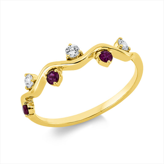 Ring 18 kt GG, 3 Brill. 0,09 ct, TW-vsi/si, 3 Rubine 0,12 ct rot