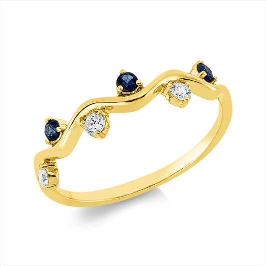 Ring 18 kt GG, 3 Brill. 0,10 ct, TW-vsi/si, 3 Saphire 0,11 ct blau