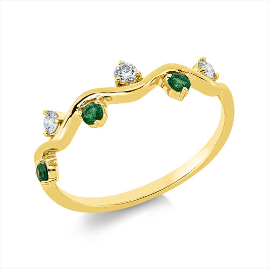 Ring 18 kt GG, 3 Brill. 0,10 ct, TW-vsi/si, 3 Smaragde 0,10 ct grün