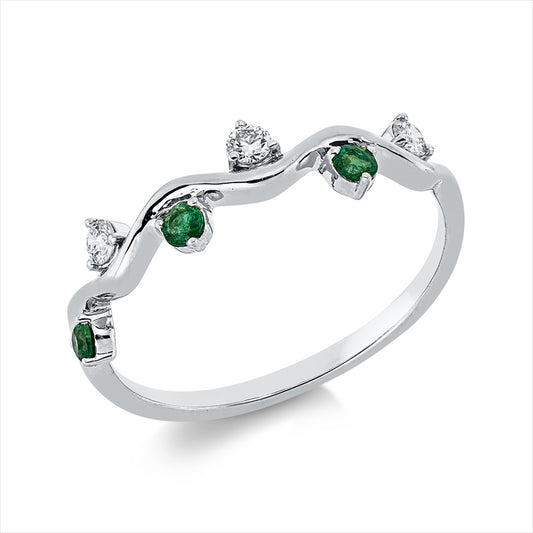 Ring 18 kt WG, 3 Brill. 0,09 ct, TW-vsi/si, 3 Smaragde 0,12 ct grün