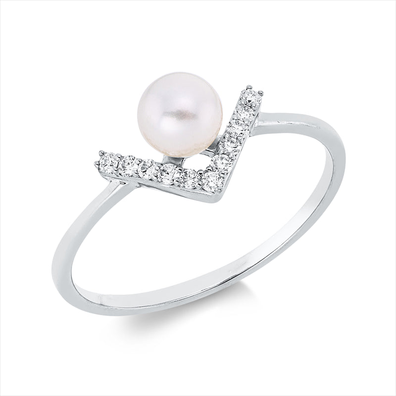 Ring 18 kt WG, 11 Brill. 0,08 ct, TW-vsi/si, 1 SW weiß 5,5 mm