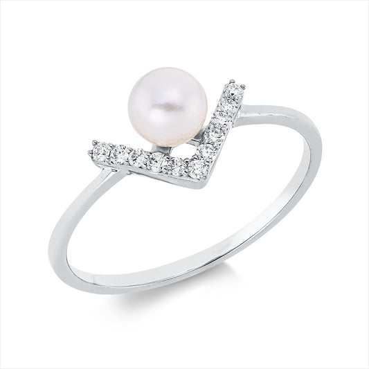 Ring 18 kt WG, 11 Brill. 0,08 ct, TW-vsi/si, 1 SW weiß 5,5 mm