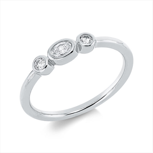 Ring 18 kt WG, 1 Oval 0,12 ct, TW-si, 2 Brill. 0,08 ct, TW-si