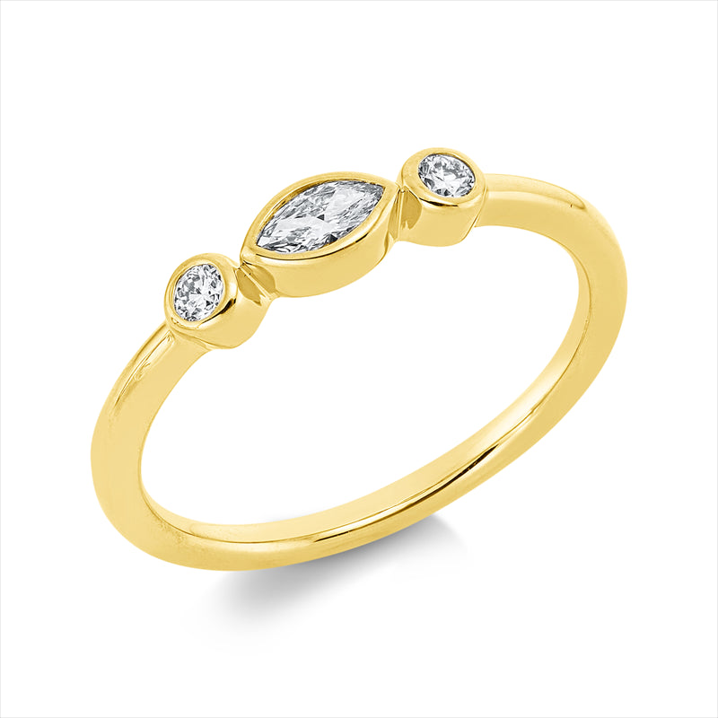 Ring 18 kt GG, 1 Nav. 0,10 ct, TW-si, 2 Brill. 0,08 ct, TW-si