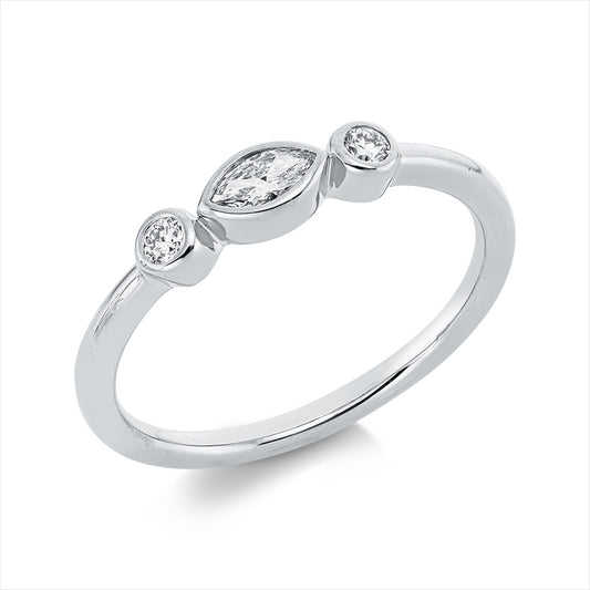 Ring 18 kt WG, 1 Nav. 0,10 ct, TW-si, 2 Brill. 0,08 ct, TW-si