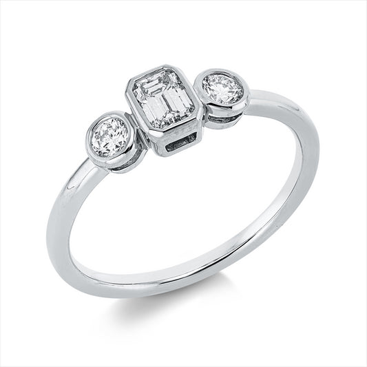 Ring 18 kt WG, 1 Sm.schliff 0,24 ct, TW-si, 2 Brill. 0,20 ct, TW-si