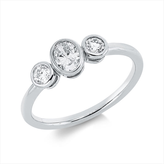 Ring 18 kt WG, 1 Oval 0,25 ct, TW-si, 2 Brill. 0,20 ct, TW-si