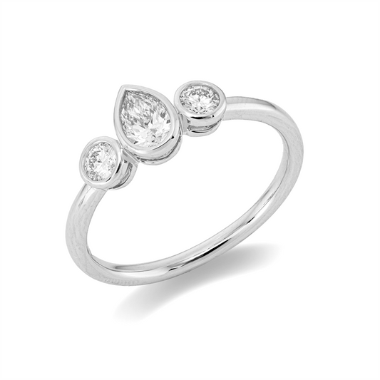 Ring 18 kt WG, 1 Tropfen 0,25 ct, TW-si, 2 Brill. 0,19 ct, TW-si