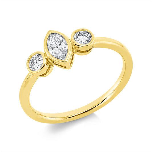 Ring 18 kt GG, 1 Nav. 0,24 ct, TW-si, 2 Brill. 0,19 ct, TW-si