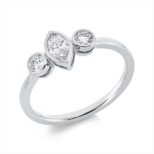 Ring 18 kt WG, 1 Nav. 0,23 ct, TW-si, 2 Brill. 0,19 ct, TW-si