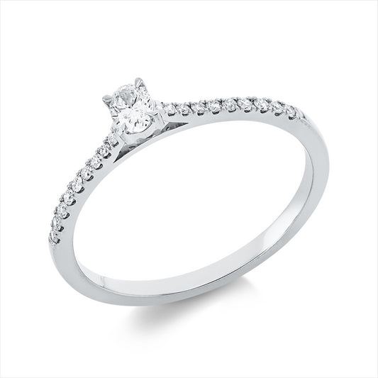 Ring 18 kt WG, 1 Oval 0,14 ct, TW-si, 18 Brill. 0,09 ct, TW-si