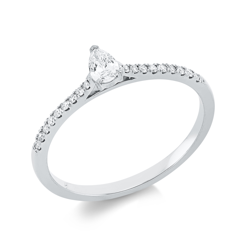 Ring 18 kt WG, 1 Tropfen 0,15 ct, TW-si, 18 Brill. 0,09 ct, TW-si