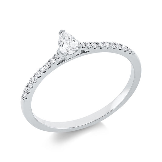 Ring 18 kt WG, 1 Tropfen 0,15 ct, TW-si, 18 Brill. 0,09 ct, TW-si