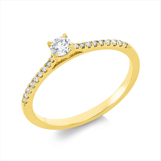 Ring 18 kt GG, 1 Brill. 0,15 ct, TW-si, 18 Brill. 0,09 ct, TW-si