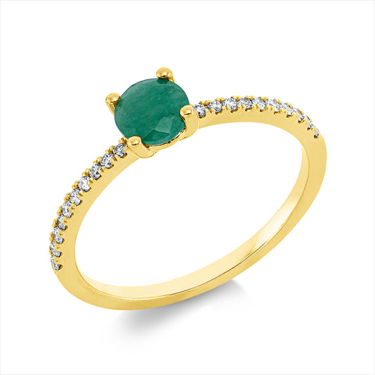 Ring 18 kt GG, 20 Brill. 0,13 ct, TW-si, 1 Smaragd 0,43 ct grün