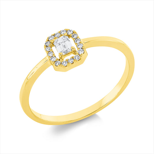 Ring 18 kt GG, 1 Sm.schliff 0,12 ct, TW-si, 16 Brill. 0,07 ct, TW-si