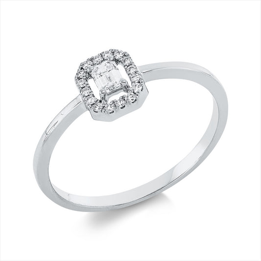 Ring 18 kt WG, 1 Sm.schliff 0,12 ct, TW-si, 16 Brill. 0,07 ct, TW-si
