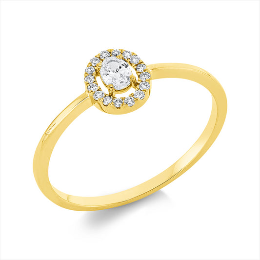 Ring 18 kt GG, 1 Oval 0,11 ct, TW-si, 16 Brill. 0,07 ct, TW-si