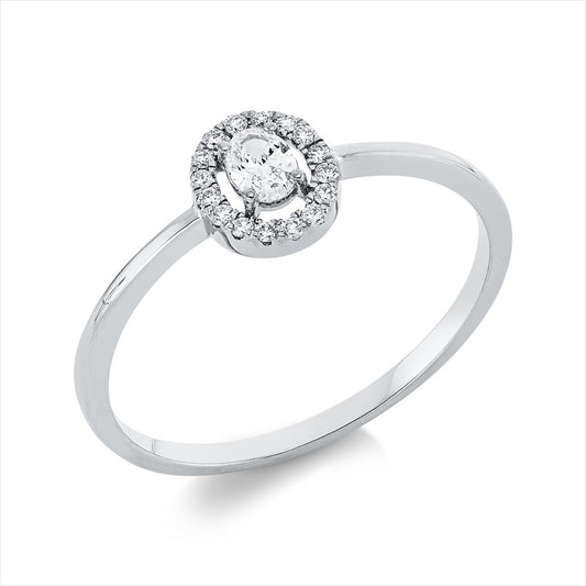 Ring 18 kt WG, 1 Oval 0,11 ct, TW-si, 16 Brill. 0,06 ct, TW-si