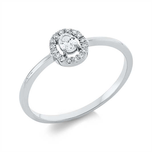 Ring 18 kt WG, 1 Oval 0,11 ct, TW-si, 16 Brill. 0,06 ct, TW-si