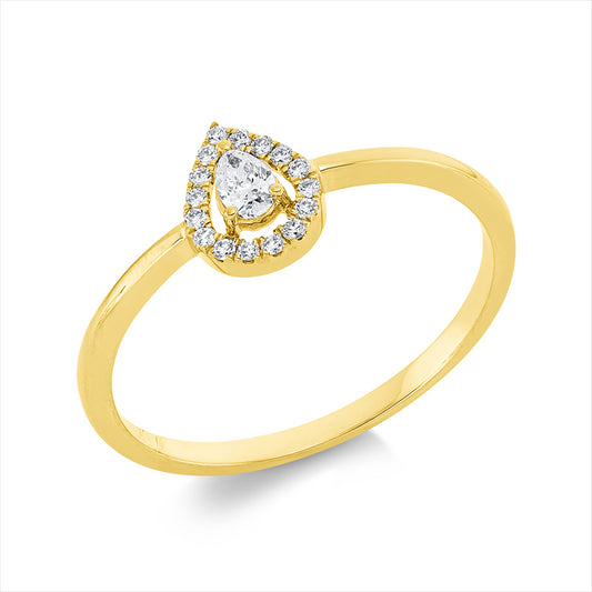Ring 18 kt GG, 1 Tropfen 0,08 ct, TW-si, 16 Brill. 0,06 ct, TW-si