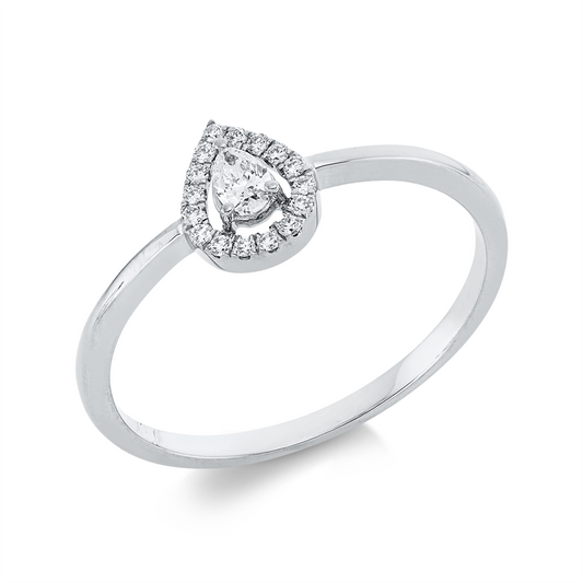 Ring 18 kt WG, 1 Tropfen 0,08 ct, TW-si, 16 Brill. 0,06 ct, TW-si