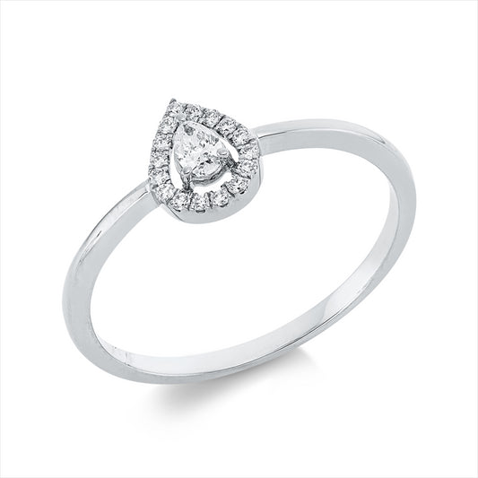 Ring 18 kt WG, 1 Tropfen 0,08 ct, TW-si, 16 Brill. 0,06 ct, TW-si