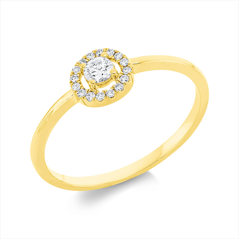 Ring 18 kt GG, 1 Brill. 0,10 ct, TW-si, 16 Brill. 0,06 ct, TW-si