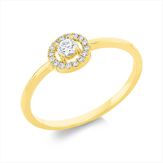 Ring 18 kt GG, 1 Brill. 0,10 ct, TW-si, 16 Brill. 0,06 ct, TW-si
