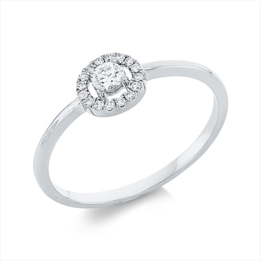 Ring 18 kt WG, 1 Brill. 0,10 ct, TW-si, 16 Brill. 0,06 ct, TW-si