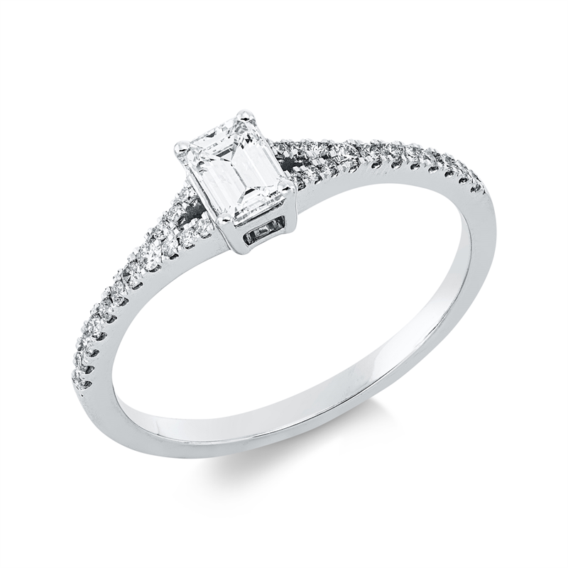 Ring 18 kt WG, GIA 2527706476, 2 Brill. 0,02 ct, TW-si,1 Sm.schliff 0,30 ct, TW-vs1, 26 Brill. 0,10 ct