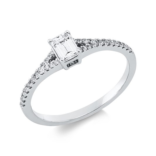 Ring 18 kt WG, GIA 2527706476, 2 Brill. 0,02 ct, TW-si,1 Sm.schliff 0,30 ct, TW-vs1, 26 Brill. 0,10 ct