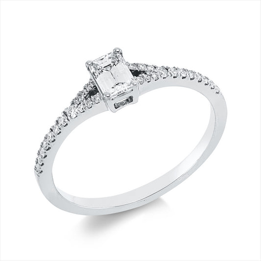Ring 18 kt WG, GIA 6522723087, 2 Brill. 0,02 ct, TW-si, 1 Sm.schliff 0,30 ct, TW-vvs2, 26 Brill. 0,10 ct, TW-si