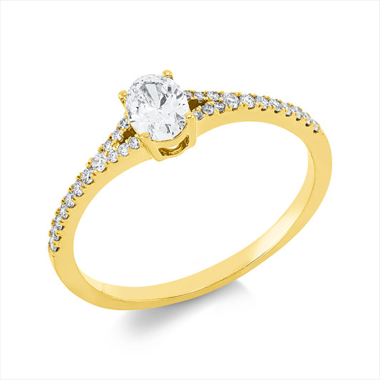Ring 18 kt GG, GIA 2526411521, 2 Brill. 0,02 ct, TW-si, 1 Oval 0,30 ct, E-vs2, 26 Brill. 0,10 ct, TW-si