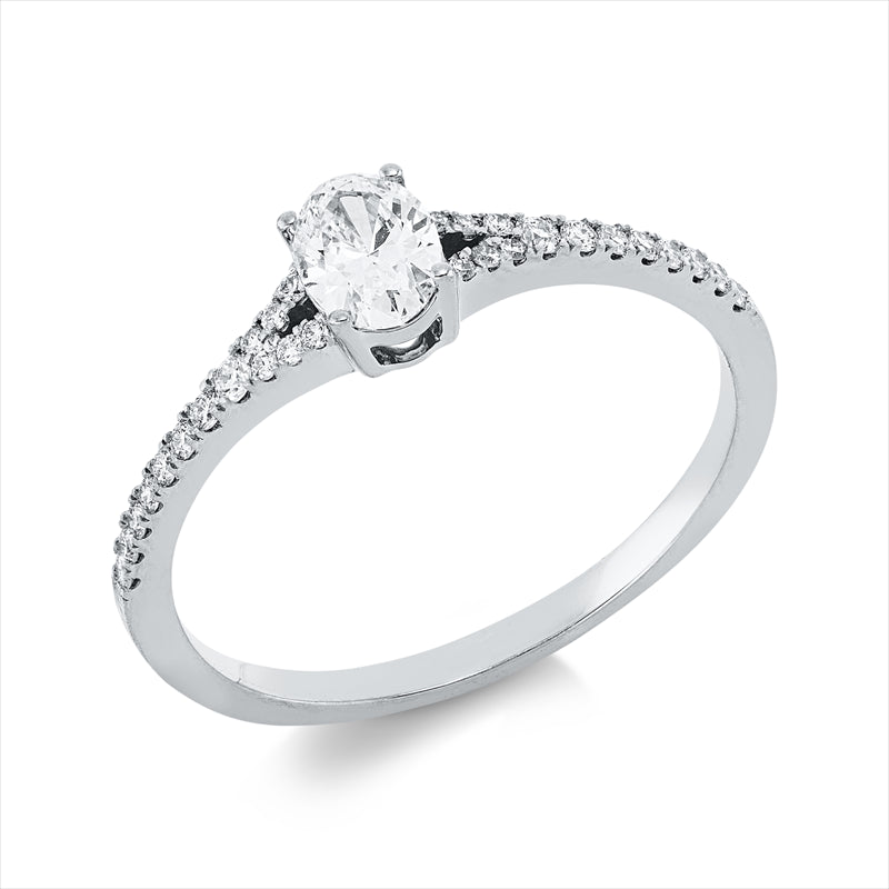 Ring 18 kt WG, GIA 1523247660, 2 Brill. 0,02 ct, TW-si, 1 Oval 0,31 ct, E-vs2, 26 Brill. 0,10 ct, TW-si