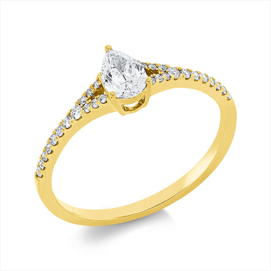 Ring 18 kt GG, GIA 6521651149, 2 Brill. 0,02 ct, TW-si, 1 Tropfen 0,33 ct, D-vs1, 26 Brill. 0,10 ct, TW-si